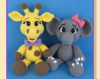 Giraffe And Elephant Crochet Pattern (English PDF file only, this is not the finished doll)