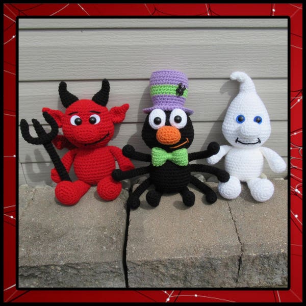 Devil, Spider and Ghost crochet pattern, Halloween, Cute, Scary (English PDF file only, this is not the finished doll) Devil, Ghost, Spider