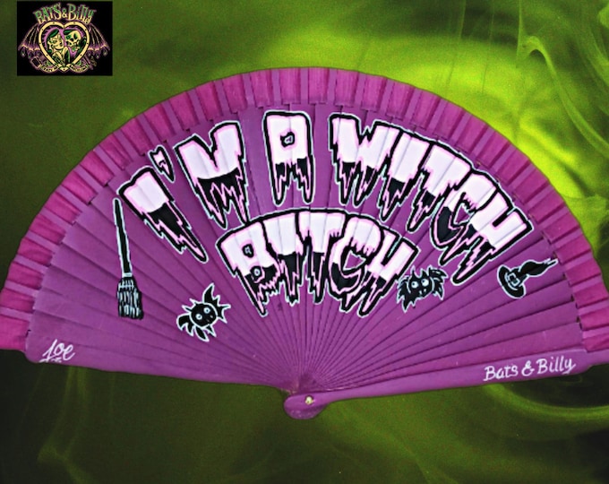 Bitch, I m a Witch! Wooden Fan. FUCSIA