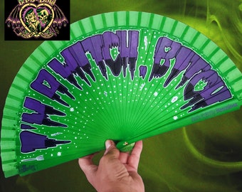 I m a Witch, Bitch Wooden Fan .  GREEN COLOR
