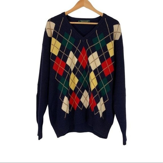 Vintage 1980s Greenwich Argyle Gold Sweater Size … - image 1