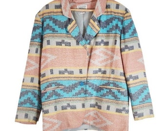Vintage Bill Blass Westerse Zuidwestelijke Azteekse jaren '80 Blazerjas Maat Medium