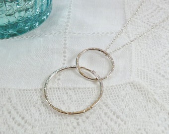 Eternity Necklace, Long Necklaces for Women, Ladies Long Silver Pendant, Sterling Silver, Special Gift For Her, Interlocking Circle Necklace