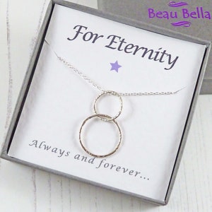 Sterling Silver Eternity Necklace, Interlocking Circles Pendant, Two Entwined Circles, Best Friend Keepsake Gift, Mother Daughter Jewellery