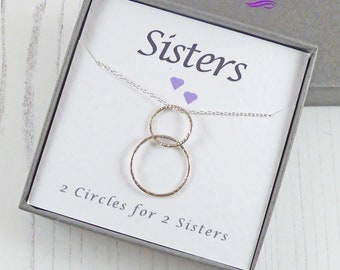 Eternity Circle Sister Necklace, Sister Keepsake Gift, Two Entwined Circles, Sterling Silver, Interlocking Rings Pendant, Infinity Jewellery
