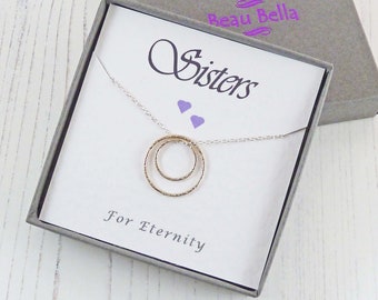 Sisters For Eternity Necklace, Eternity Circle Necklace, Sister Birthday Gift, Sterling Silver, Minimal Jewelry, Handmade Two Circle Pendant