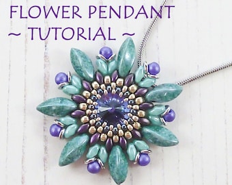 Tutorial Flower Necklace & Earrings, Instant PDF Download, Beading Pattern, Step By Step Guide, Swarovski Rivoli Tutorial, Jewellery Making