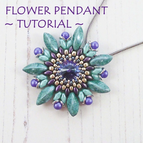 Tutorial Flower Necklace & Earrings, Instant PDF Download, Beading Pattern, Step By Step Guide, Swarovski Rivoli Tutorial, Jewellery Making