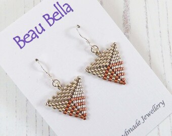 Pendientes triangulares geométricos, color plata y cobre, pendiente colgante con cuentas, regalo para mujer, fácil de usar, minimalista, joyería de moda de tendencia