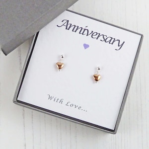 Hochzeitstag Geschenk, Rose Gold Herz Ohrringe, Besonderes Jubiläum, Sterling Silber, Romantisches Geschenk Für Sie, Kleine Hämatit Herz Ohrstecker