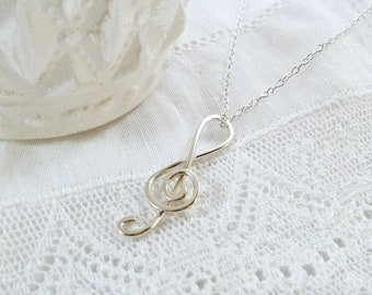 Silver Music Necklace, Treble Clef Necklace, Music Lover Gift, Musician Gift, Singer Gift, Sterling Silver, Delicate, Music Note Necklace