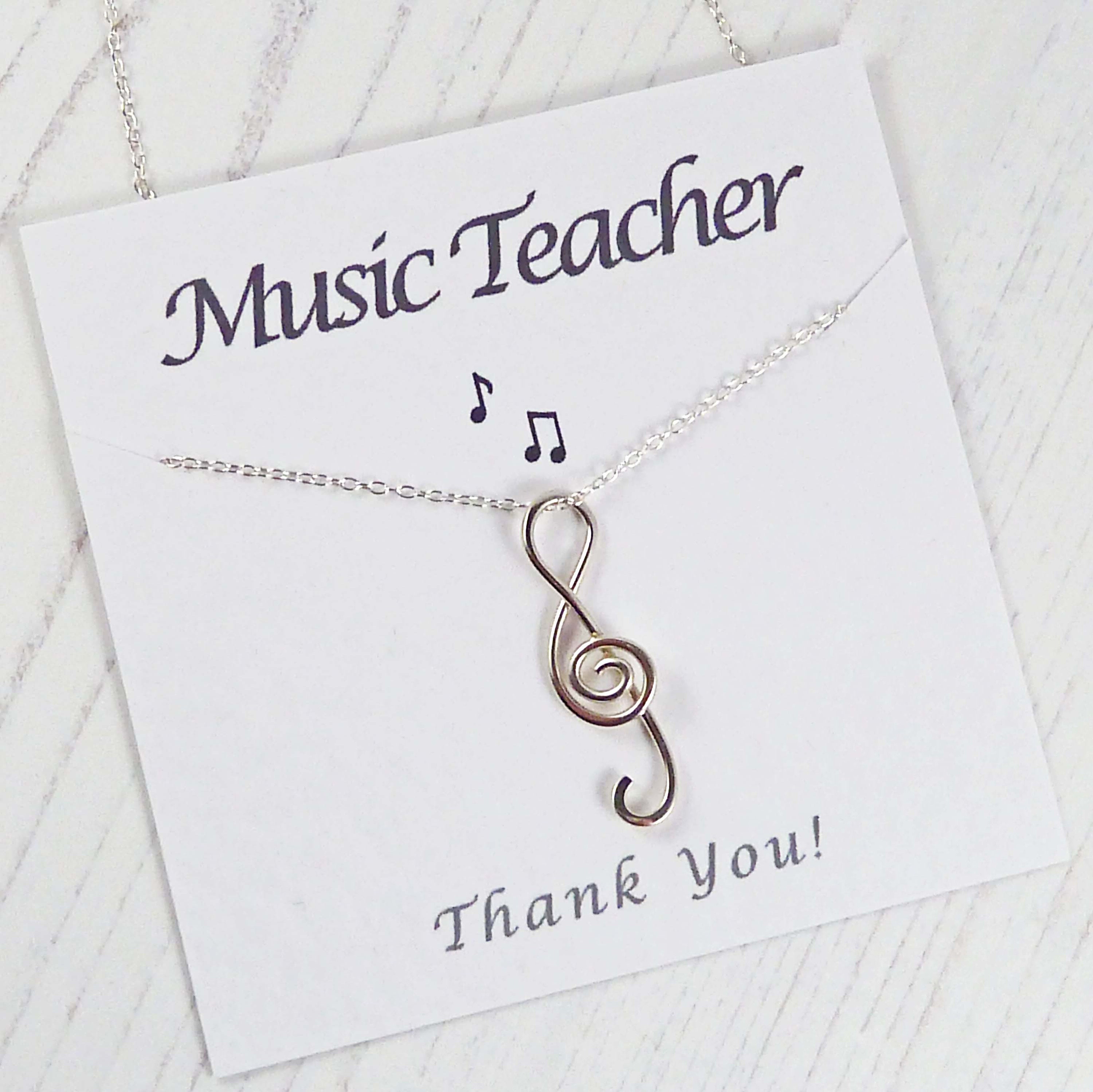 Music Teacher Gift Silver Treble Clef Necklace Piano Teacher Etsy UK
