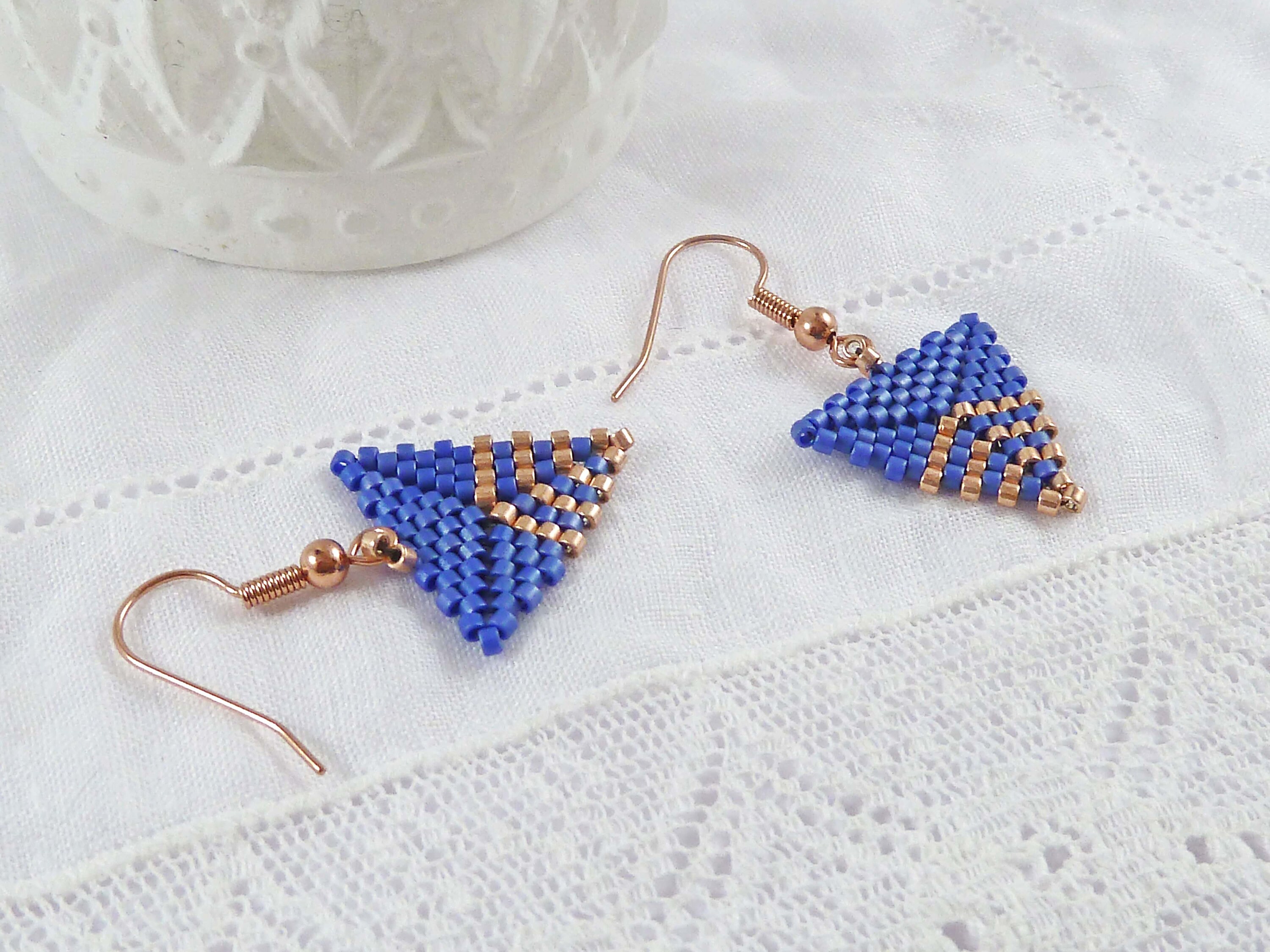 Deep Blue Triangle Earrings Rose Gold Ladies Birthday Gift - Etsy UK