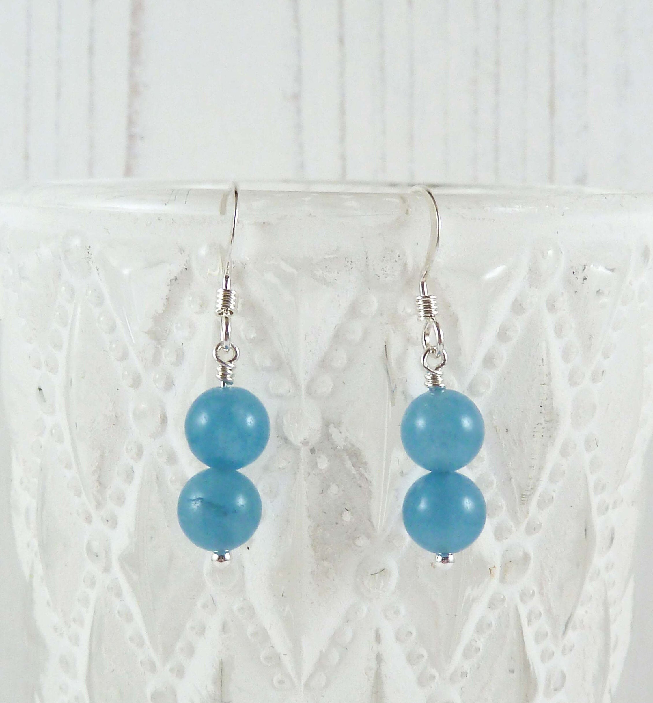 Blue Quartz Earrings Sterling Silver Sponge Quartz Gemstone Etsy UK