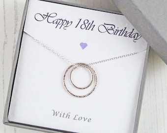 Silver Circle Necklace, Happy 18th Birthday, Gift for Her, 18th Birthday Gift Girl, Eighteen, Keepsake, Sterling Silver, Infinity Jewellery