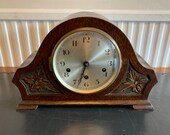 Vintage 1930s Westminster Chiming Mantle Clock in Engraved Oak Case