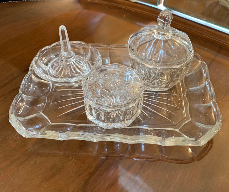 Vintage 1950s Cut Glass Dressing Table Vanity Set Etsy