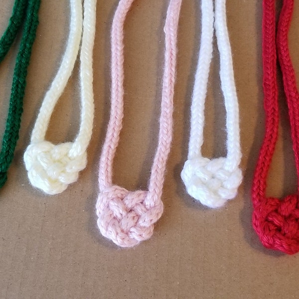 Hand Knit Celtic Heart Knot Necklace - Available in Pink, Red, White, Cream and Green