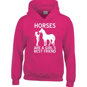 Children's Horse Hoodie Equestrian Hoodie Horses are a girls best friend Fuchsia