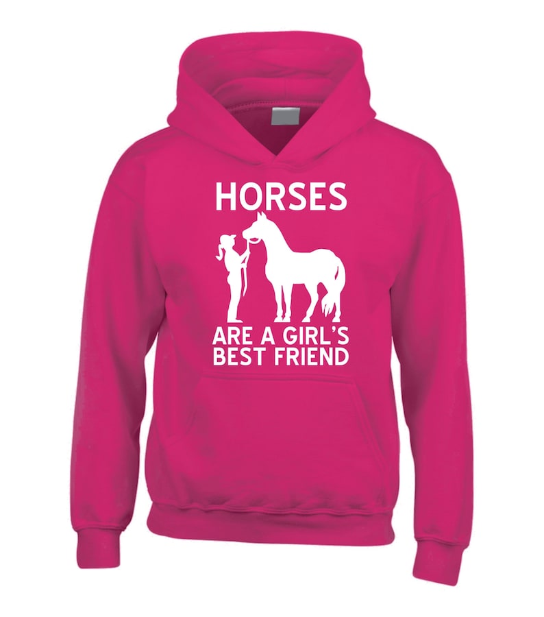 Children's Horse Hoodie Equestrian Hoodie Horses are a girls best friend Fuchsia