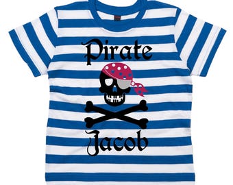 Personalised Pirate with Name Childrens Fun Striped T-shirt