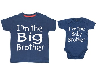 Matching I'm the Big Brother Navy tshirt and I'm the baby brother Navy bodysuit set