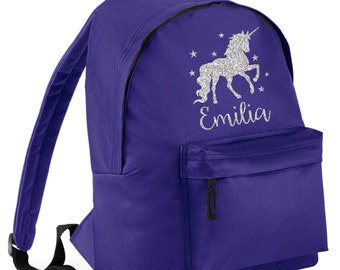 Back To School Personalised Glittery Unicorn With Stars Backpack With Your Name!