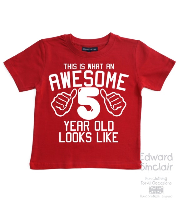 This is what an awesome 5 year old looks like. Boys 5th Birthday T shirt