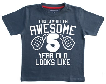 This is what an awesome 5 year old looks like. Boys 5th Birthday T-shirt