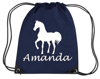 Diseño de caballo personalizado con el nombre de drawstring bag