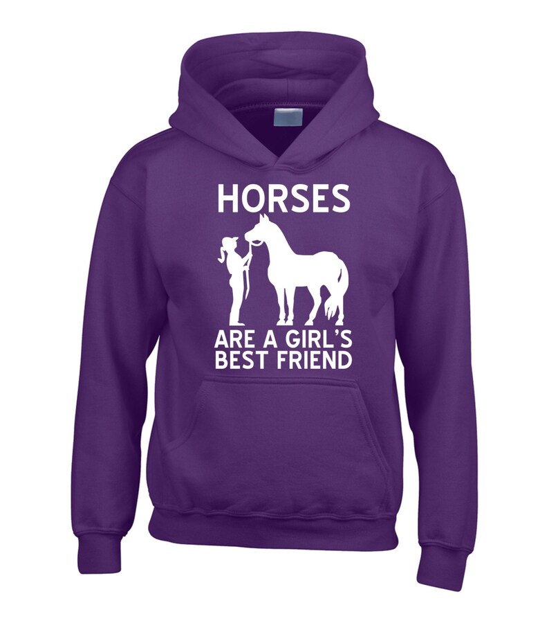 Children's Horse Hoodie Equestrian Hoodie Horses are a girls best friend Purpurowy