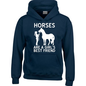 Children's Horse Hoodie Equestrian Hoodie Horses are a girls best friend Navy