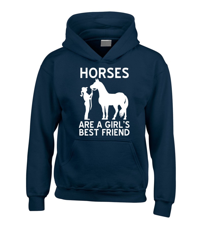 Children's Horse Hoodie Equestrian Hoodie Horses are a girls best friend Navy