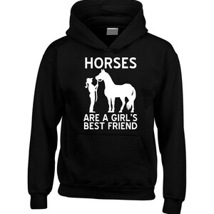 Children's Horse Hoodie Equestrian Hoodie Horses are a girls best friend Czarny
