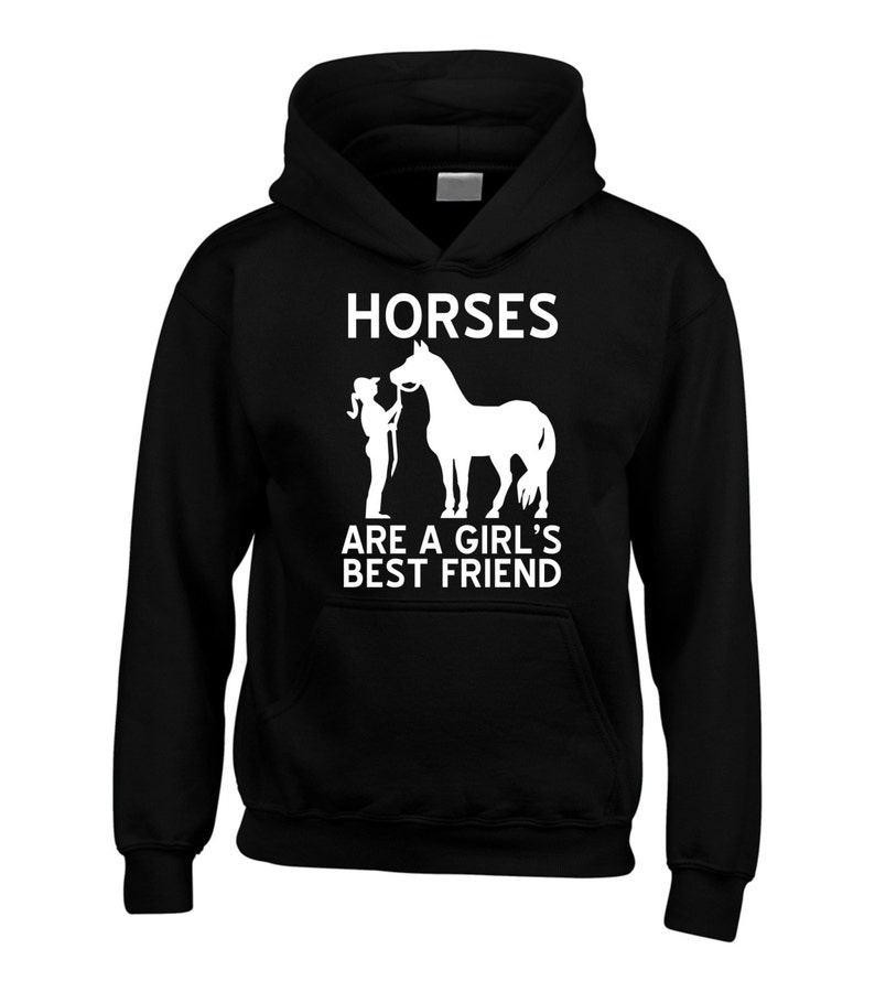 Children's Horse Hoodie Equestrian Hoodie Horses are a girls best friend Czarny