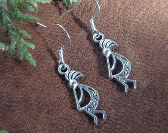 Kokopelli Silver earrings. Native American symbol of fertility, joy, long life. Simple, Native American earrings