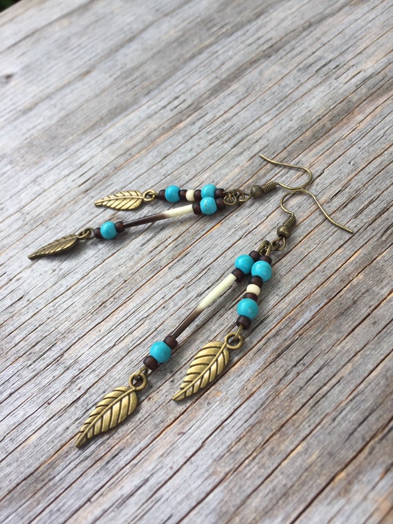 Boucles D'oreilles Plume Amérindienne – Fait Main – Style Ethnique