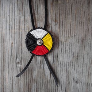 Native American Necklace. Beaded Medicine Wheel Rosette. Four ...