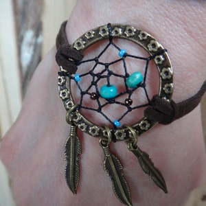 Dreamcatcher bracelet. Dream Catcher. Suede, Turquoise beads, Brass feather, Native american Anklet Gypsy, Bohemian. Dream Catcher. Bracelet image 3