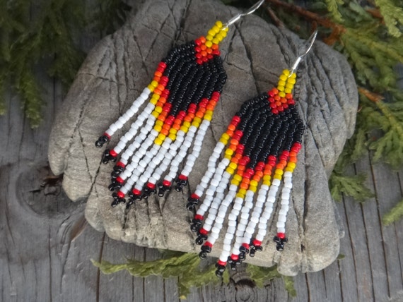 Native american beaded feather deals earrings