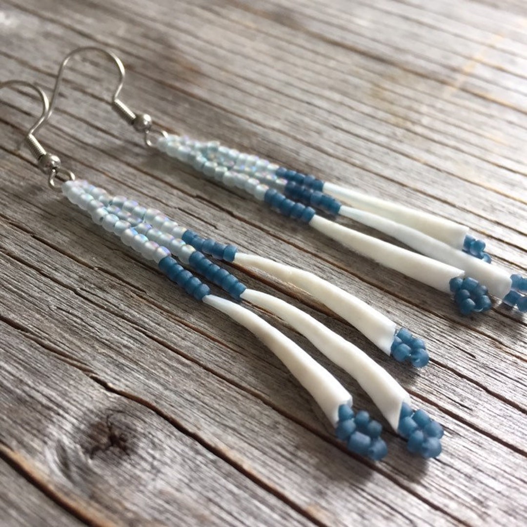 Native American Earrings. Seashell Dentals. Aboriginal Beaded Earrings ...