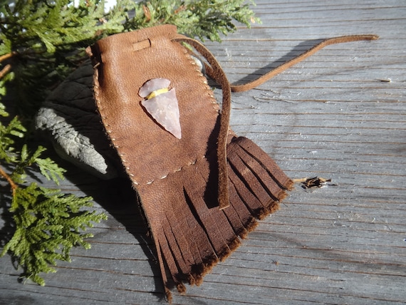 Medicine Bag. Traditional Native American Moose Leather Fringed