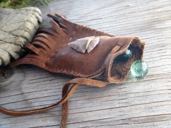 Medicine Bag. Traditional Native American Moose Leather Fringed