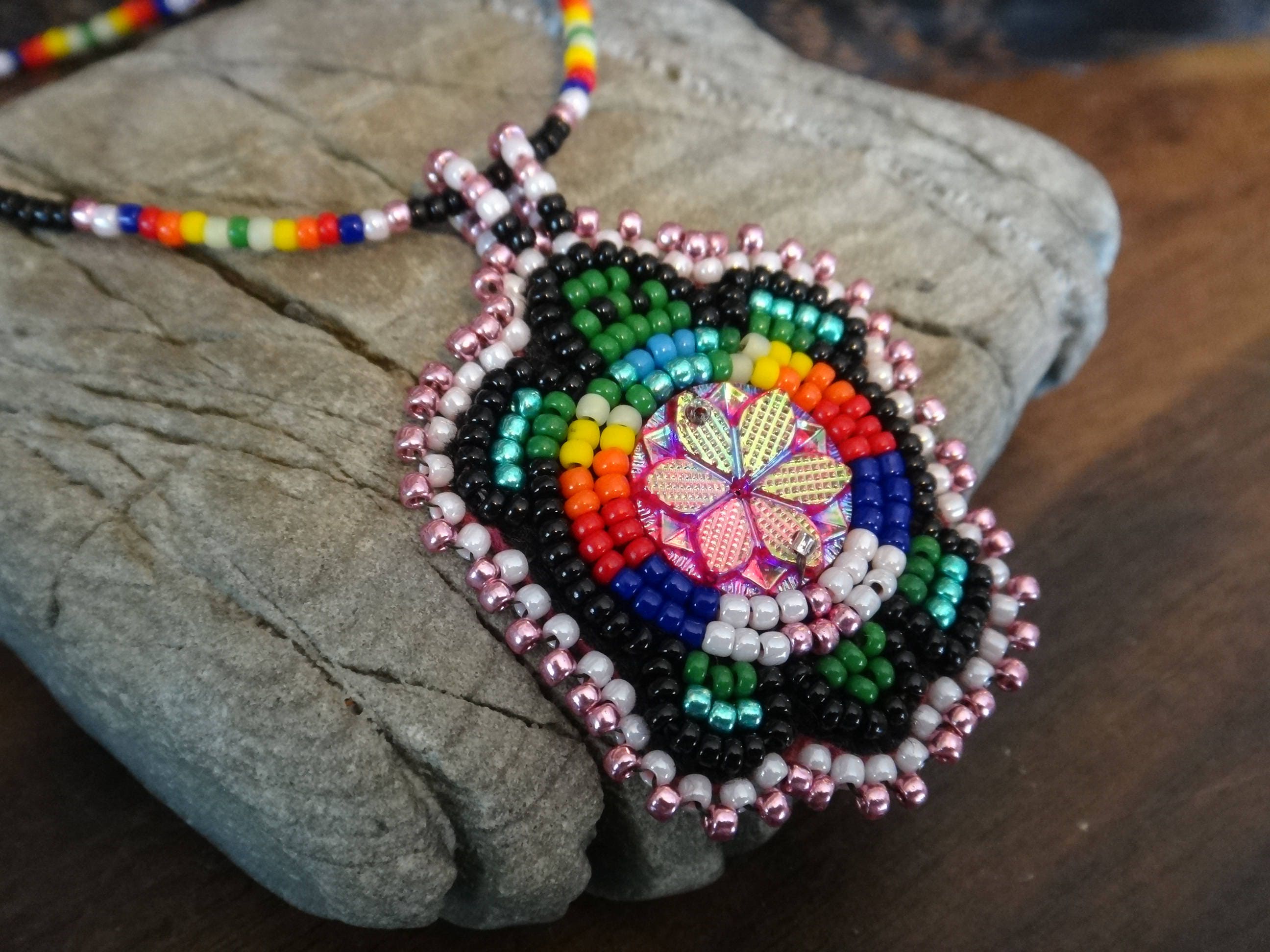 Native American beaded Turtle necklace. Mother Earth rosette | Etsy