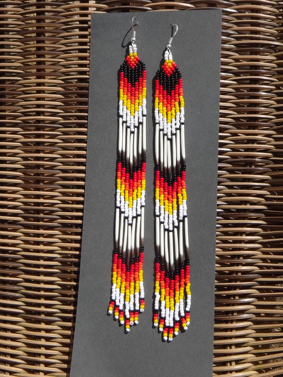 porcupine quill  Earrings NEW Navajo  Grey  orange and yellow looped 3 1/25 