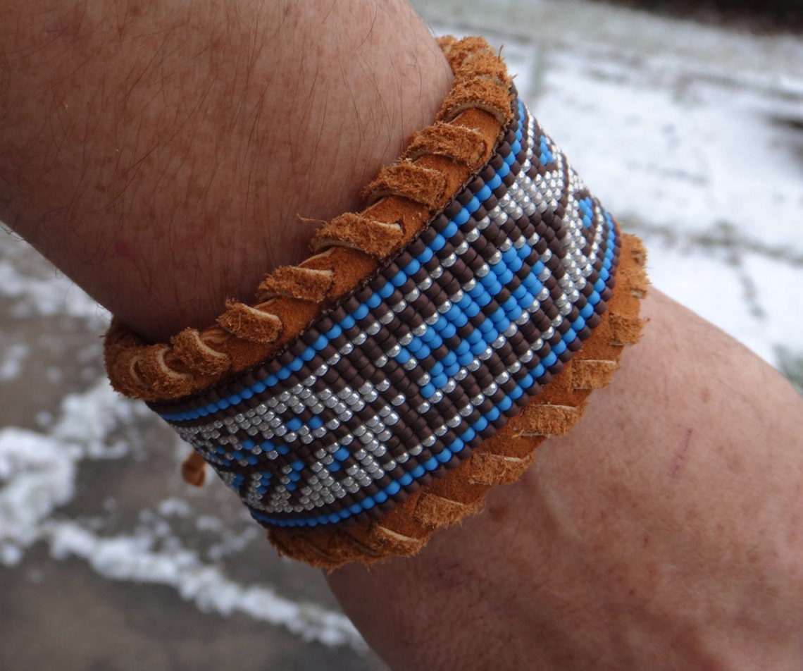 Native American men cuff beaded bracelet. American Indian. Etsy
