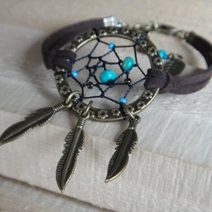 Dreamcatcher bracelet. Dream Catcher. Suede, Turquoise beads, Brass feather, Native american Anklet Gypsy, Bohemian. Dream Catcher. Bracelet image 2