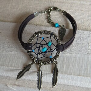 Dreamcatcher bracelet. Dream Catcher. Suede, Turquoise beads, Brass feather, Native american Anklet Gypsy, Bohemian. Dream Catcher. Bracelet image 1