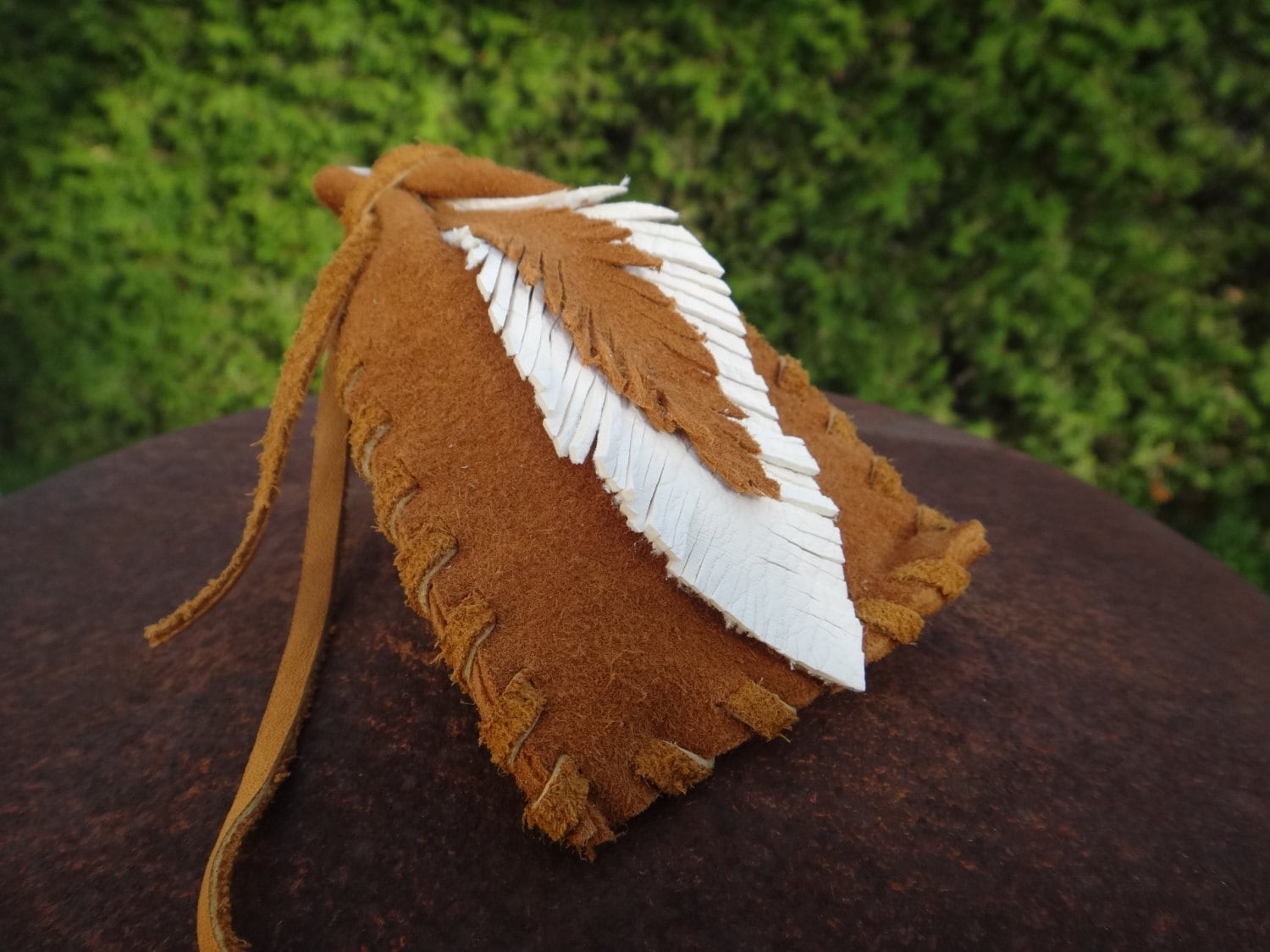 Medicine Bag Deertan Leather Feather. Native American Leather