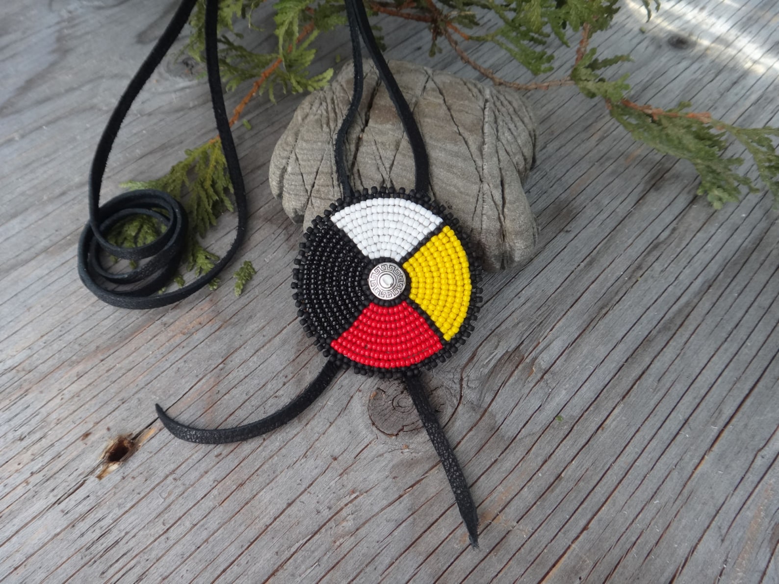 Native American Necklace. Beaded Medicine Wheel Rosette. Four Etsy